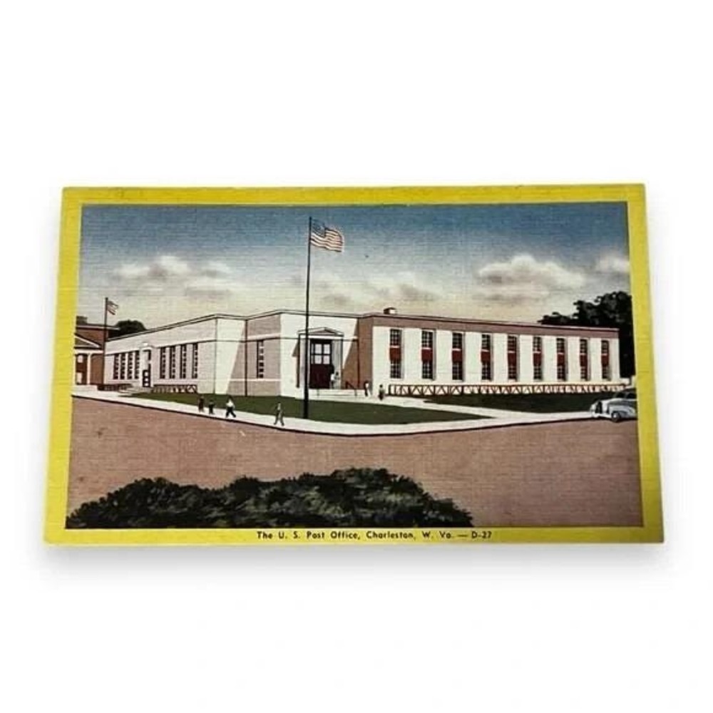 Postcard The US Post Office Charleston West Virginia Linen Card C172
